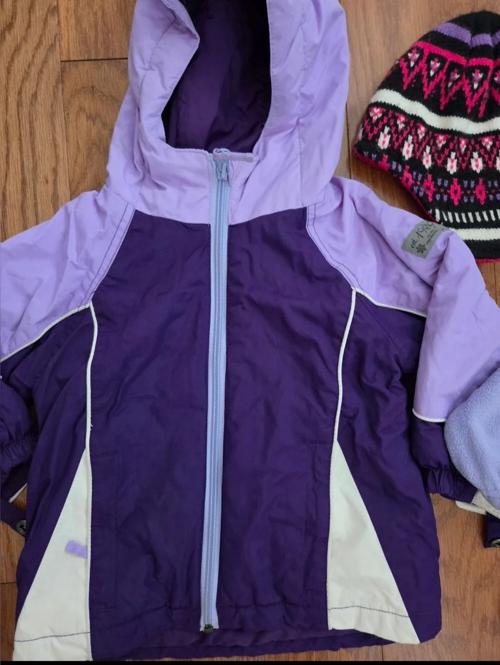 Kids Purple Hooded 2 In 1 Winter Jacket -Cold-Weather Shell With Hat